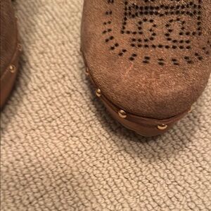 Tory Burch Almond Suede Clogs with Stud Accents